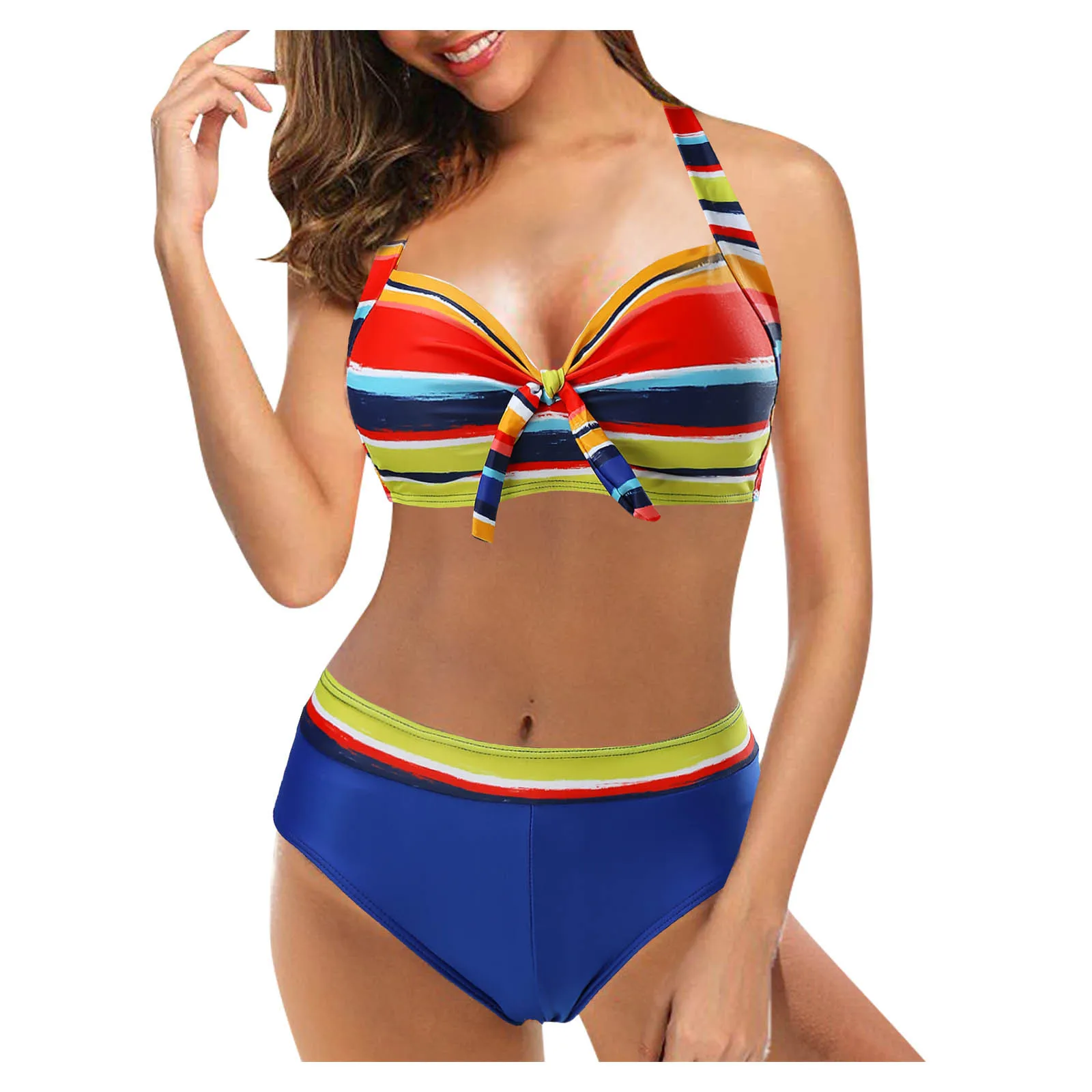 

Waist Women Retro Vintage Bikini Two Piece High Set Swimsuit Ruched Halter Print Swimwears Tankinis Swimwears Swimsuit bikini