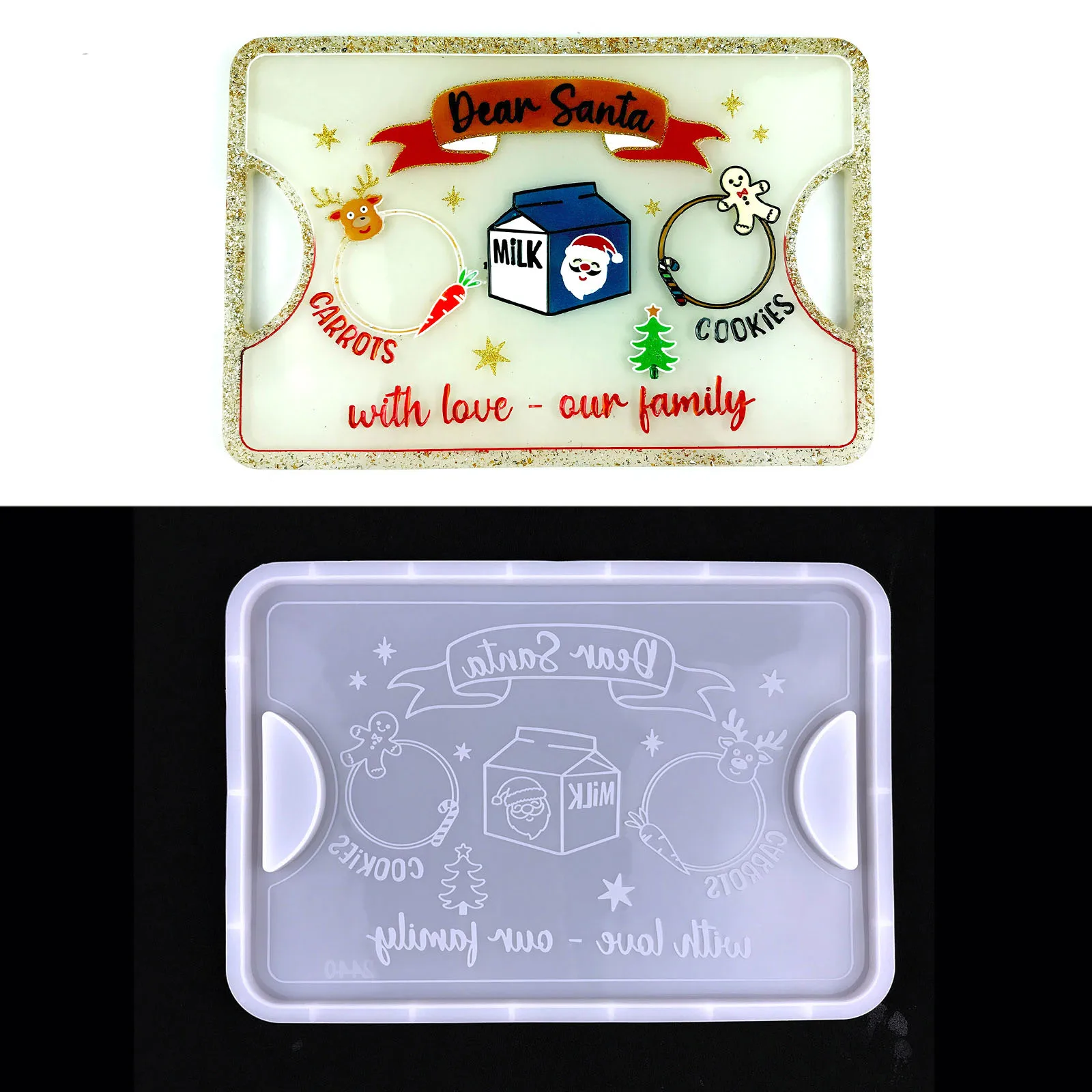 

Рождественская обеденная тарелка «сделай сам», прозрачная эпоксидная форма, зеркальный поднос из смолы, лоток для хранения Санта-Клауса, си...