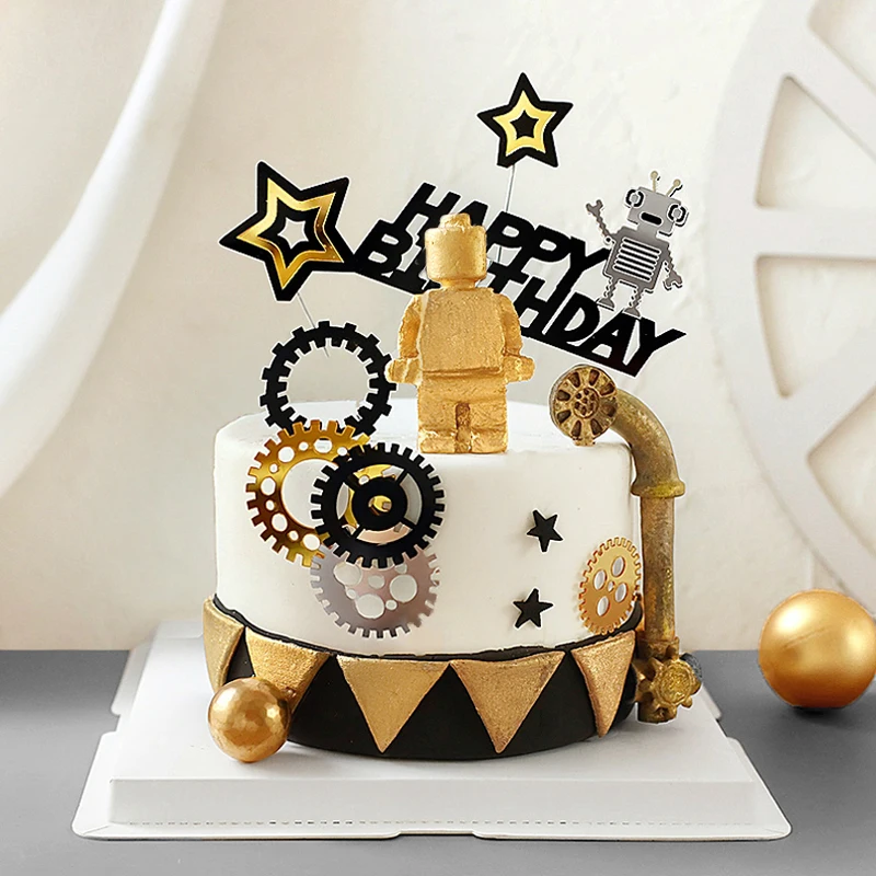 Золотой Серебряный Робот-Шестерня для торта с надписью Oh Baby украшение на день