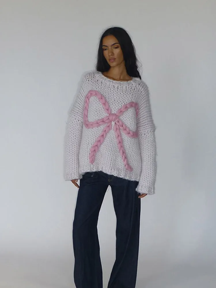 Женский повседневный белый вязаный свитер с длинным рукавом и круглым вырезом