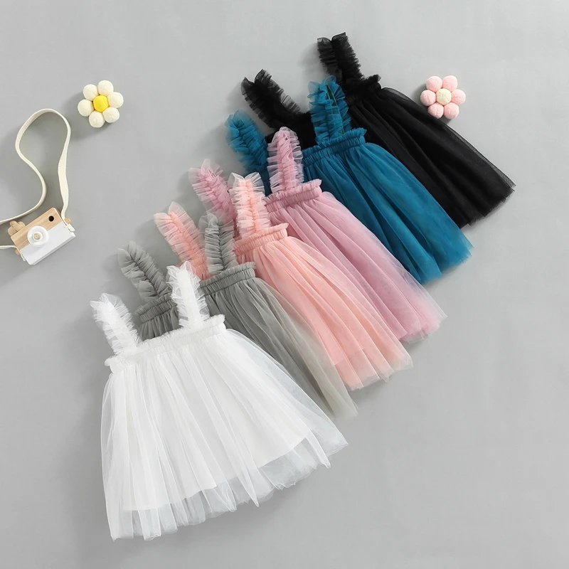 

Kids Infant Baby Girl Mesh Tulle Dress Sleeveless Pleated Solid Summer Dress for Party Stage Show 6M-5T