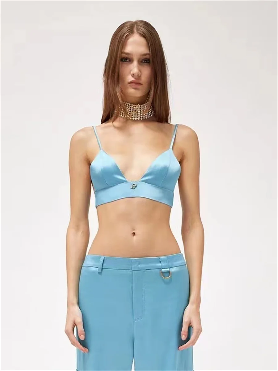 

2023 summer corset, fashionable women's bikini bra, casual versatile, ribbon undershirt, top y2k women's workwear wide leg pants