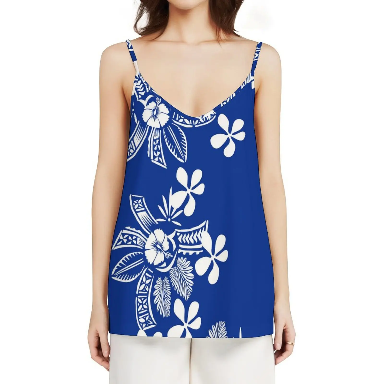 Фото New Polynesian Floral Print Sleeveless Casual tops Custom Hawaii Backless camisole Plus Size Women Clothing №1