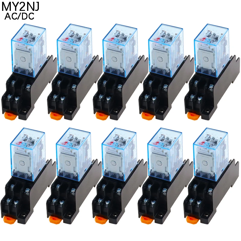 

10set MY2P HH52P MY2NJ Relay Coil General DPDT Mini Electromagnetic Relay Switch with Socket Base LED AC 110V 220V DC 12V 24V