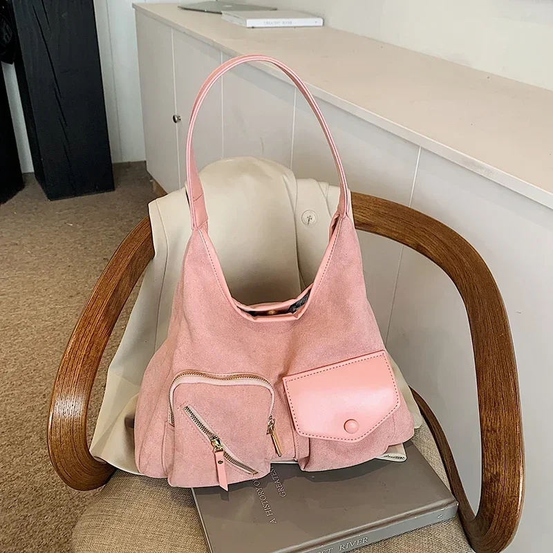 Замшевая сумка на молнии 2024 новый продукт однотонная большая вместимость