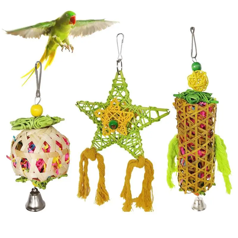

Parrot Chew Toy Woden Cage Bird Toys Training Toys Hanging Hammock Parrot Perch Toys Pentagram Cylindrical Spherical For Macaw