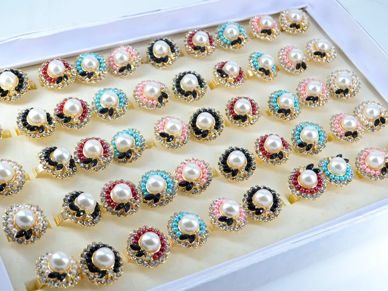 5x Микс Лот Кристалл Рингс Имитация Жемчужина Коктейльное Кольцо ДевочкиЖенщиныПодарокСплав Модное Украшение