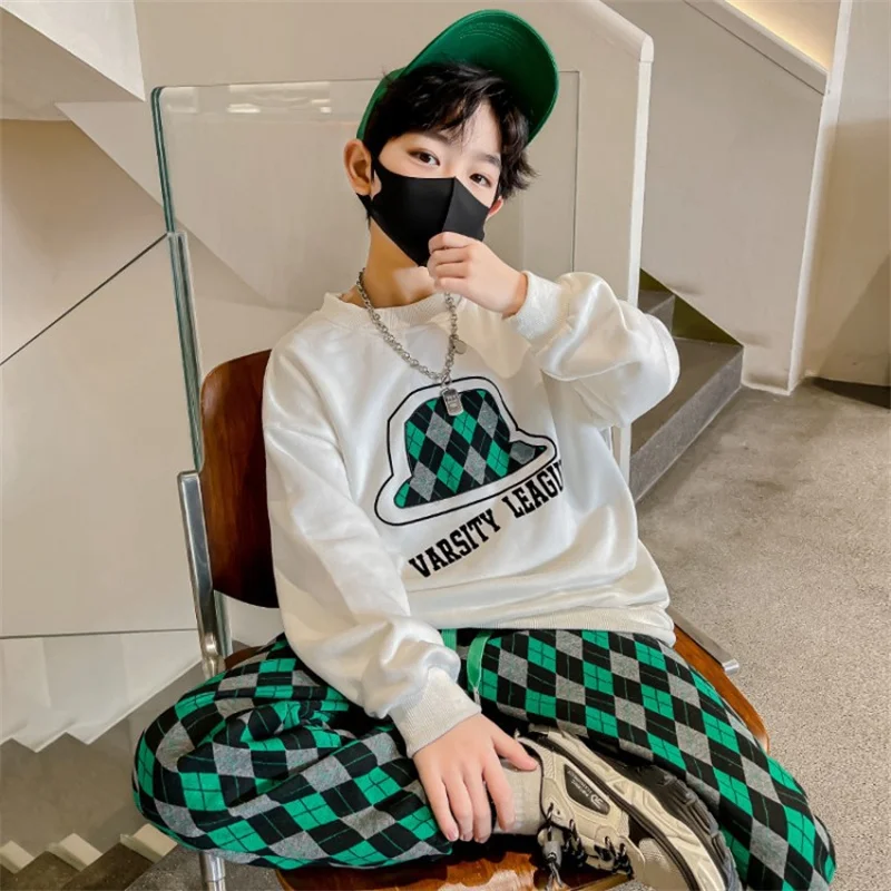 2 шт./комплект детский хлопковый комплект из свитшота и брюк |