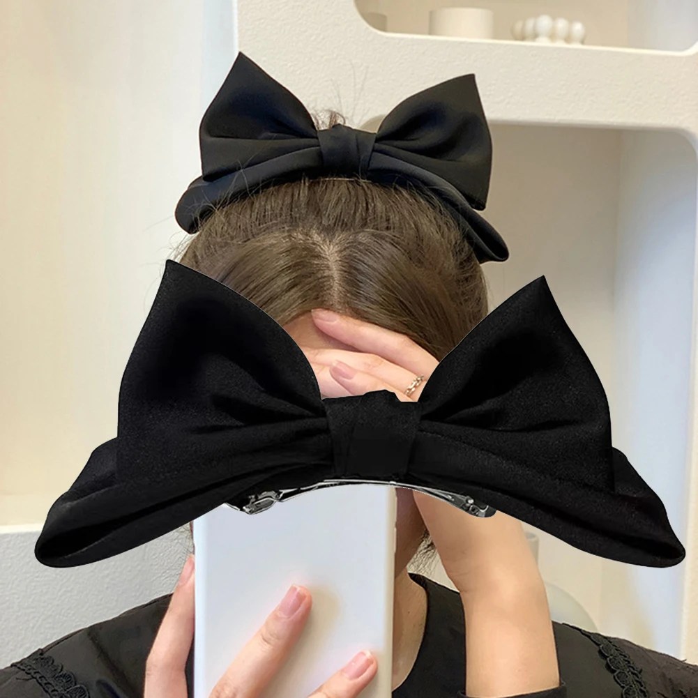 

Women Solid Color Big Bow Hairpins For Girl Popular Hair Clip For Women Sweet Satin Hairgrip Duckbill Clip Kids Hair Accessories