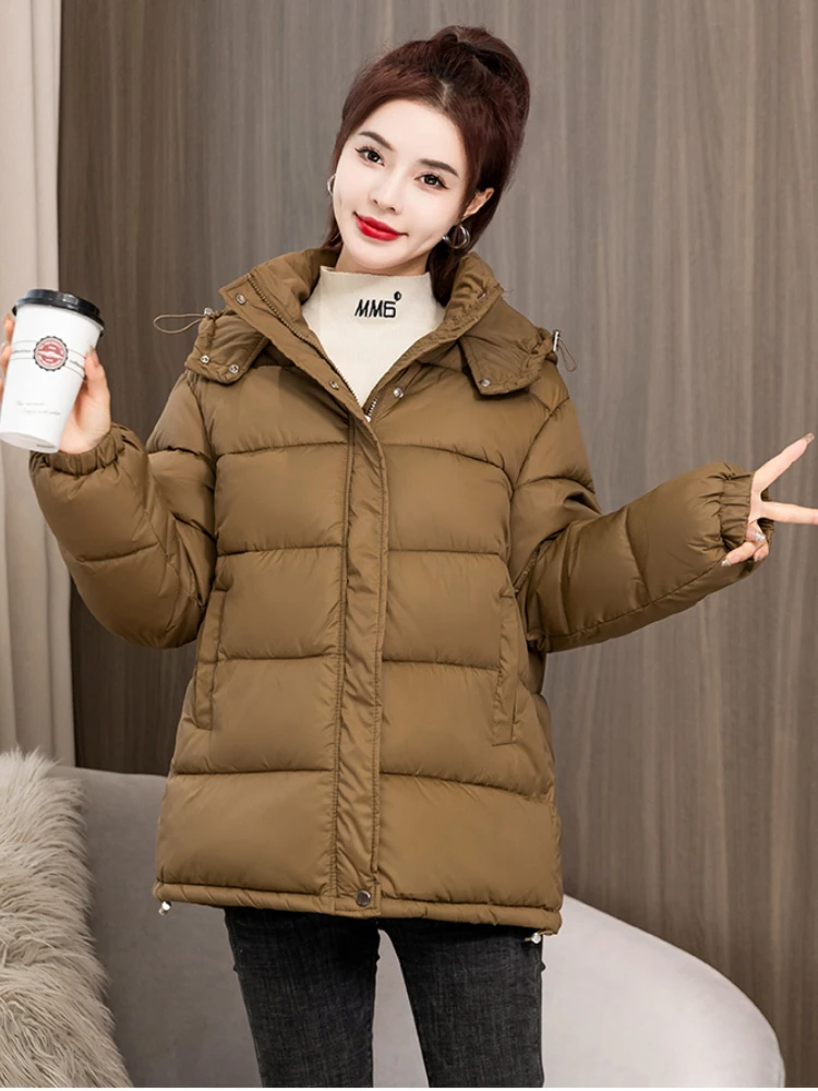 Women's Winter Jacket 2022 Fashion Coats Female Clothing Short Parkas Solid Hood Thickening Jackets Office Lady Coat Casual Tops