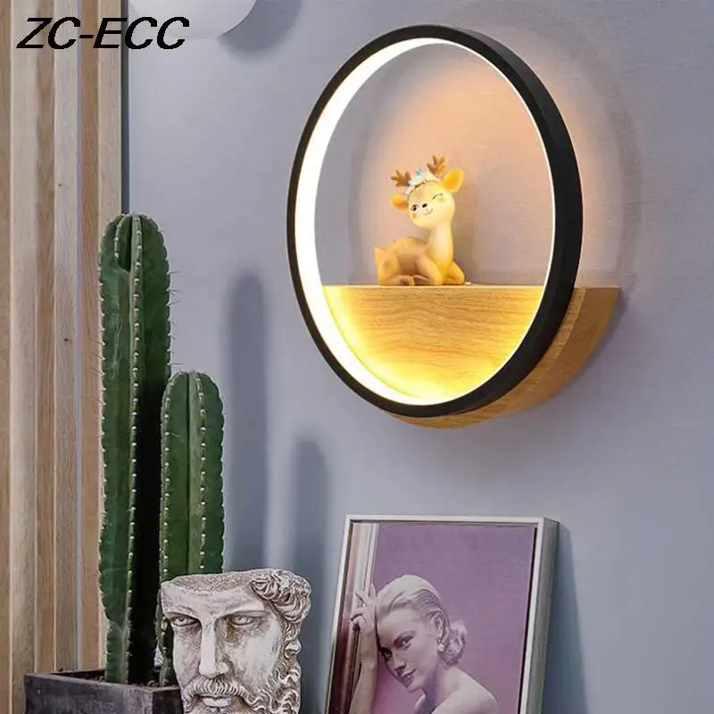 

ZC-ECC Nordic Deer Antlers Wooden Wall Light LED Metal Sconces White/Black Bedroom Bedside Children Reading Indoor Decor Fixture