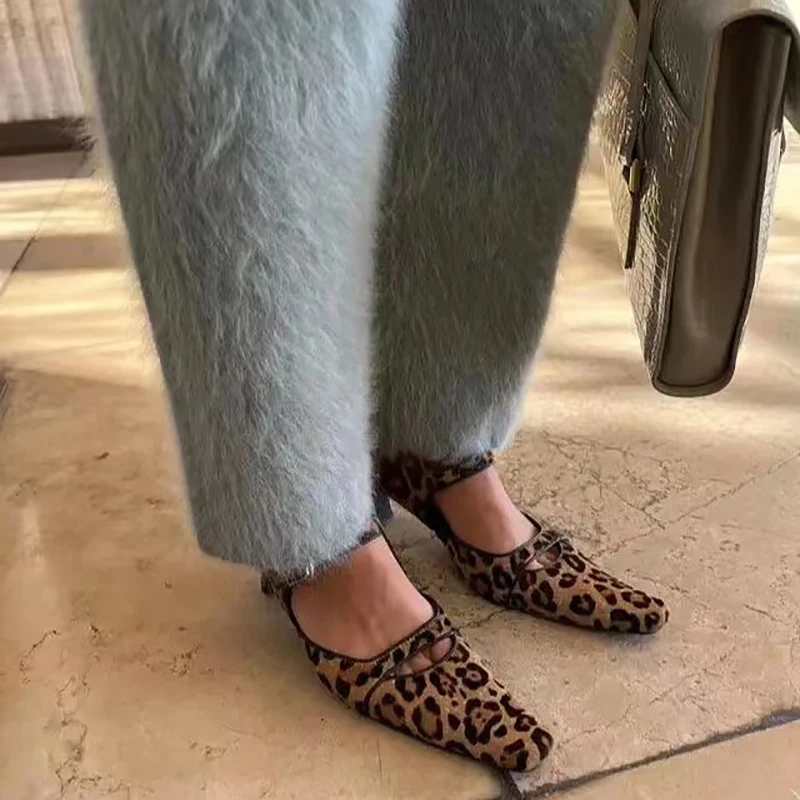 Leopard Print Pumps Womens Square Toe Designer Mary Jane High Heel Shoes Ladies Sandalias Para Mujer 2022
