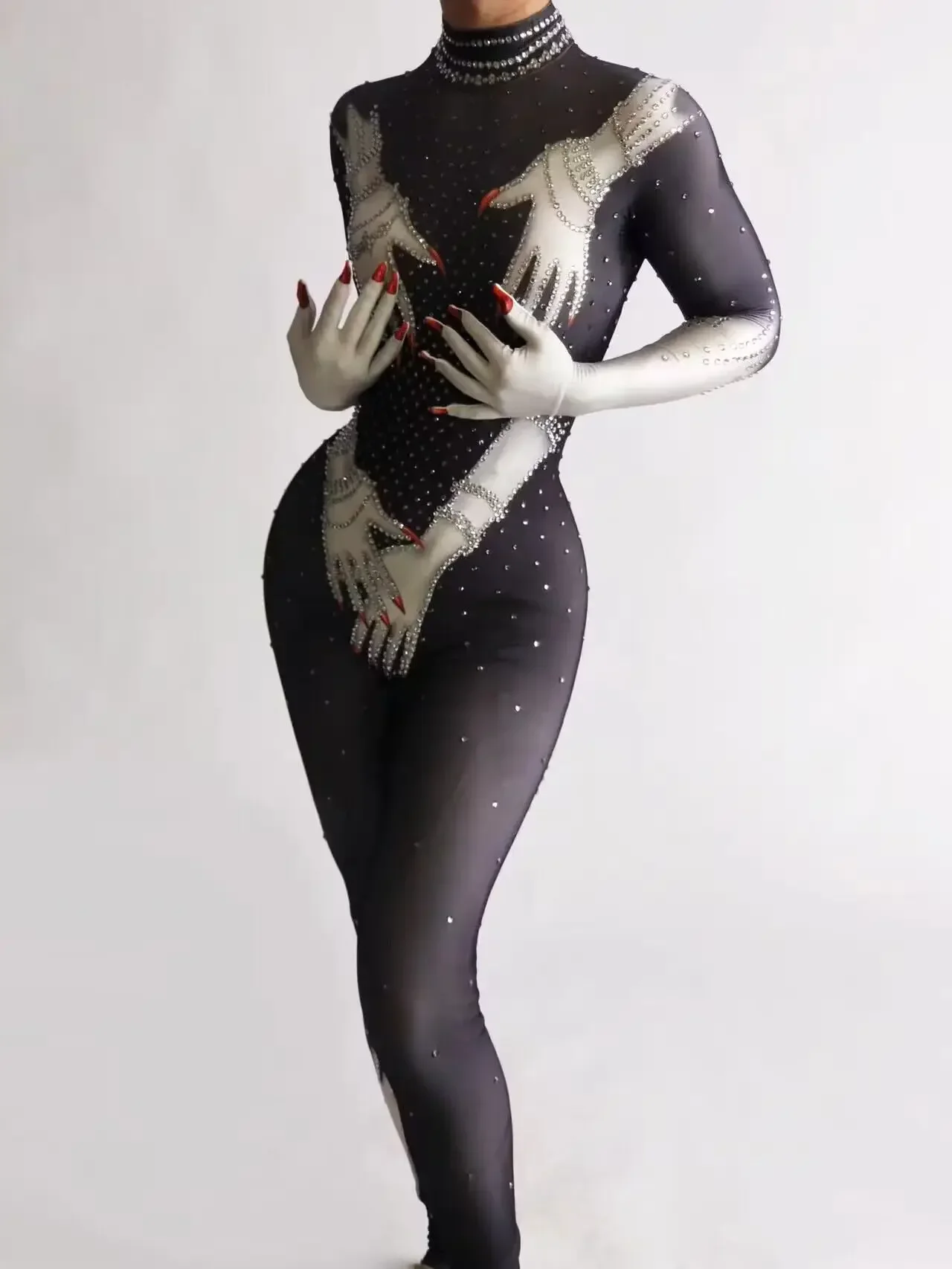 Комбинезон с длинными рукавами Csrytal колготки черными руками боди черная девушка