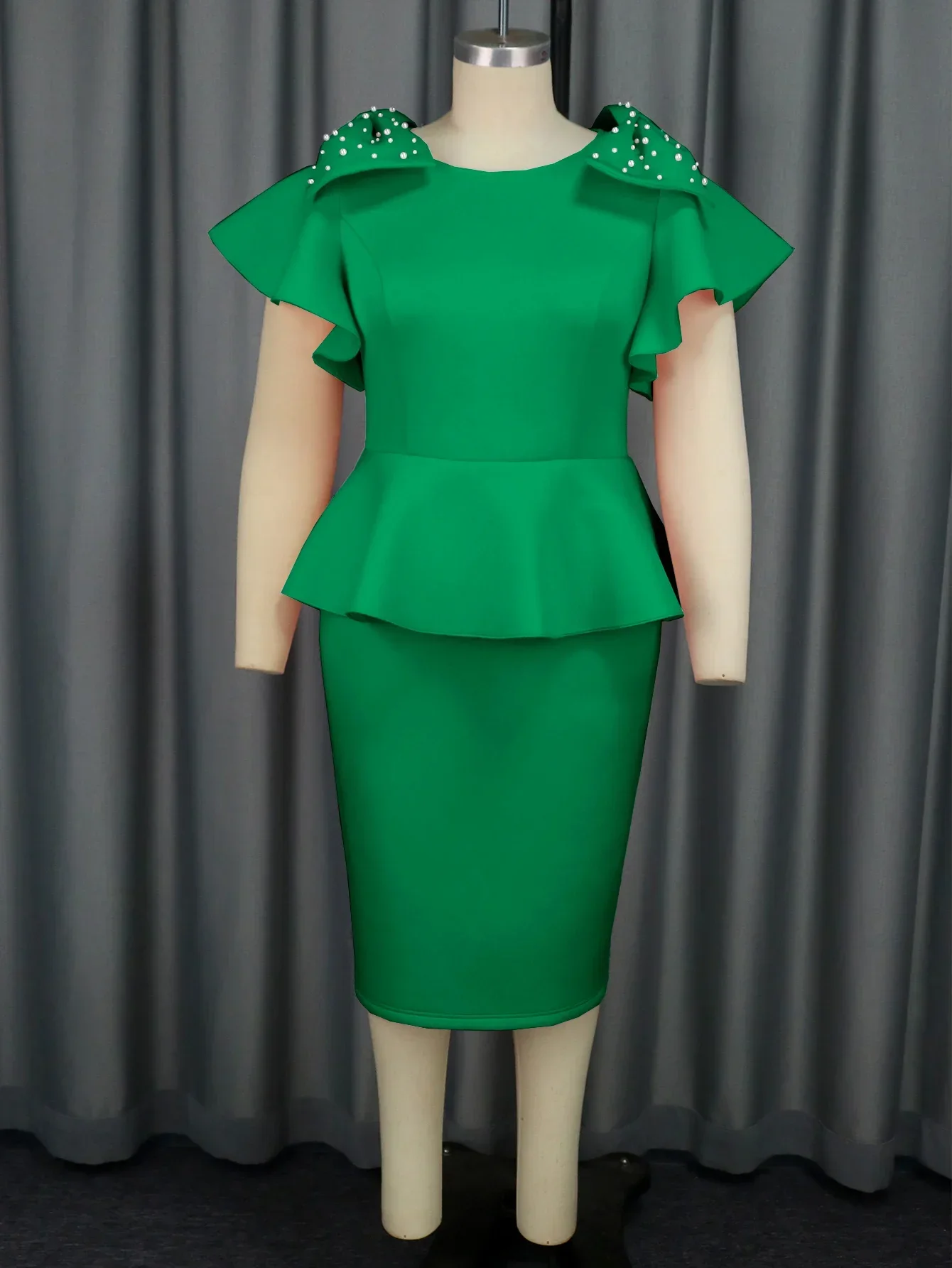 Женское платье с бантом круглым вырезом коротким рукавом и оборками