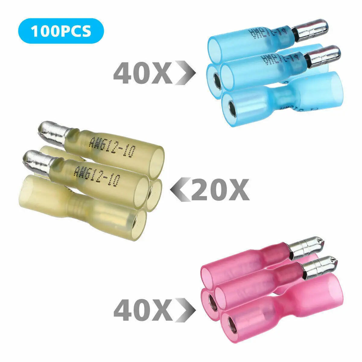 100 шт. термоусадочная пуля женский и мужской провод комплект обжимных клемм для