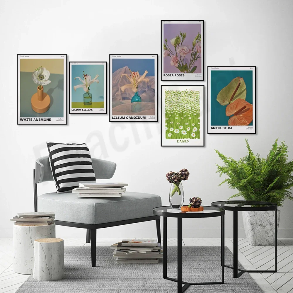 Нежный цветочный постер с ромашками белый анемон луг розовой розы лилия принт