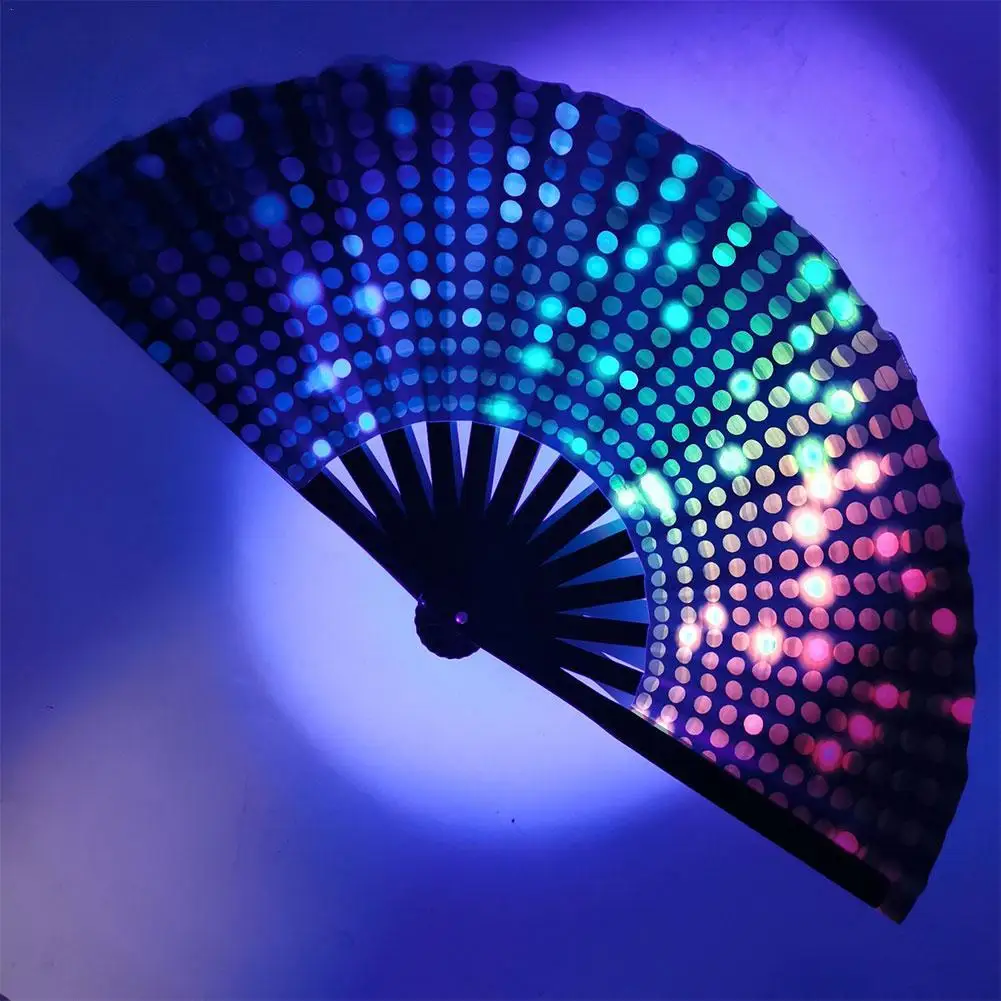 

New Gradient Colorful Reflective Foldable Fan Magic Soft 33cm Large Cloth Dance Photography Fu Fan Fan Fan Props Kung Disco Fan