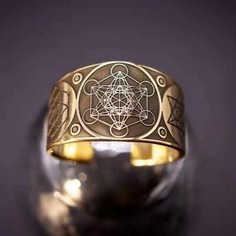 

New Fashion Image Open Ring Gold Color Silver Color Meditation Ring Retro Personality Planetary Pattern Jewelry for Men Women