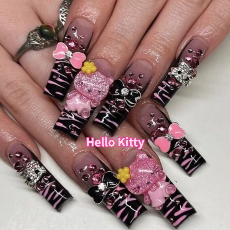 

Ногти на шпильке Hello Kitty Y2K, высококачественные настраиваемые ногти для девушек, подарок для женщин ручной работы, ногти со съемной отделкой
