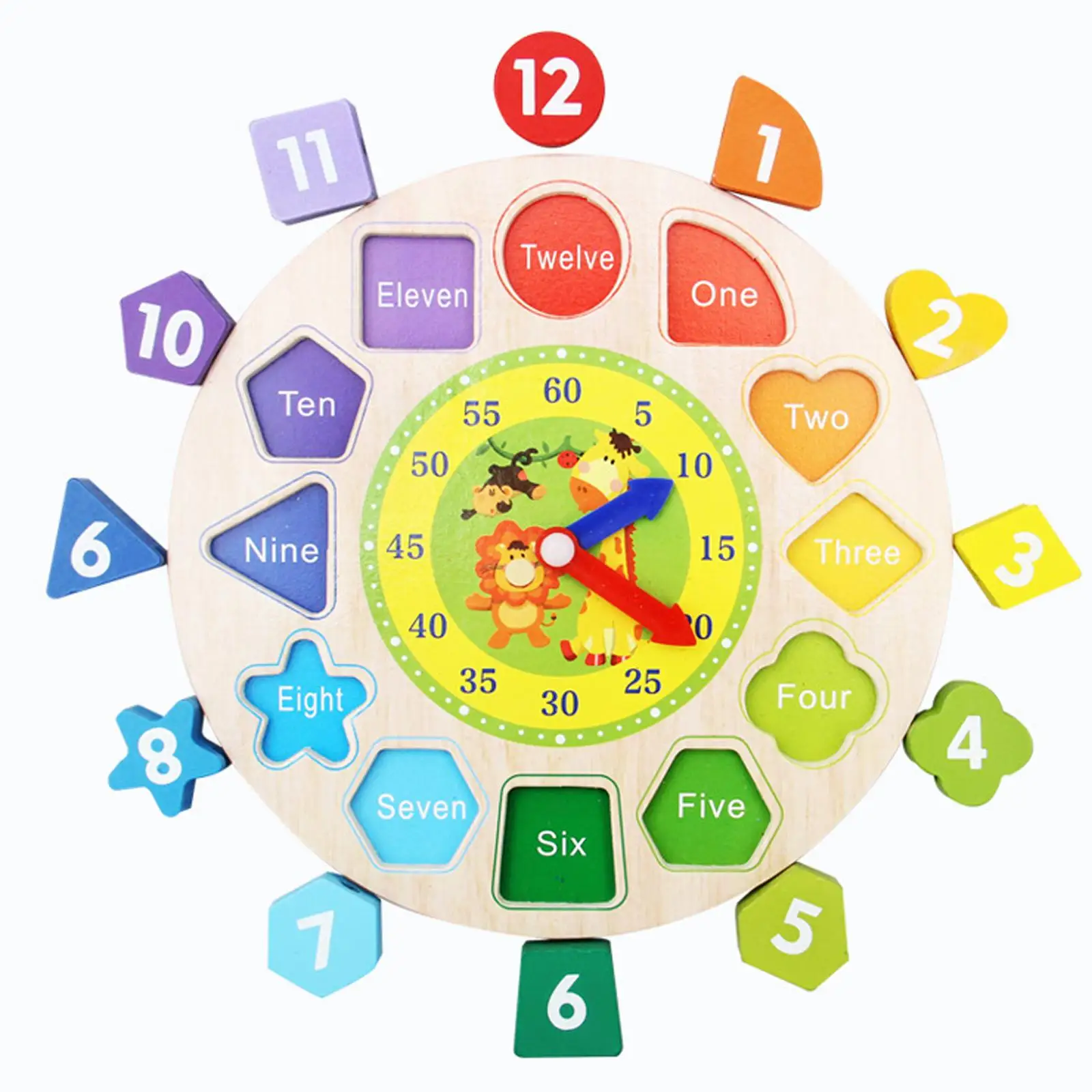 

Wooden Time Clock Toy Early Education Puzzle Stacking Jigsaw for gifts