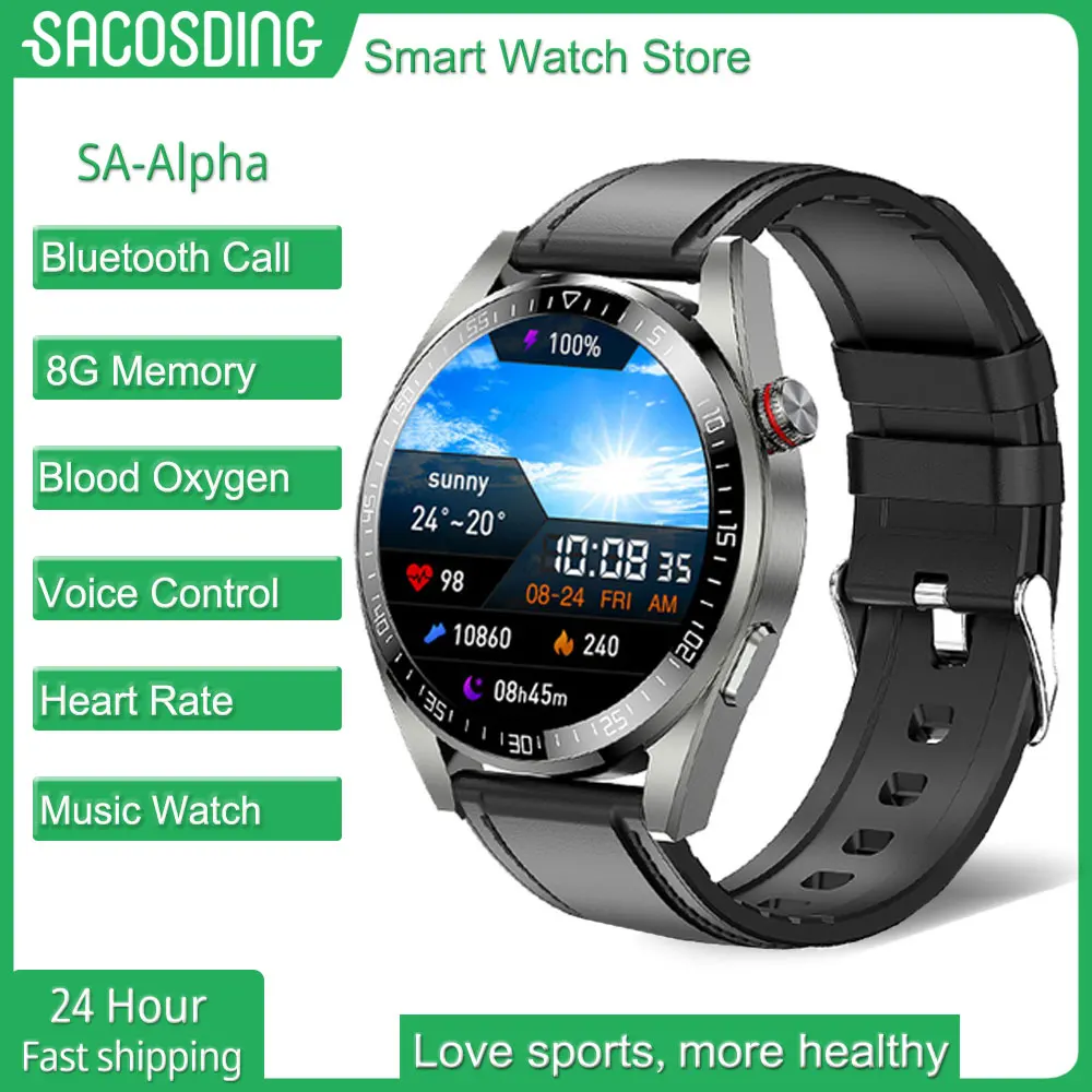 

Smart Watch Mens 8G Memory Local Music Player 454*454 AMOLED Screen Bluetooth Call Sports Man Smartwatch For Samsung Huawei Gift