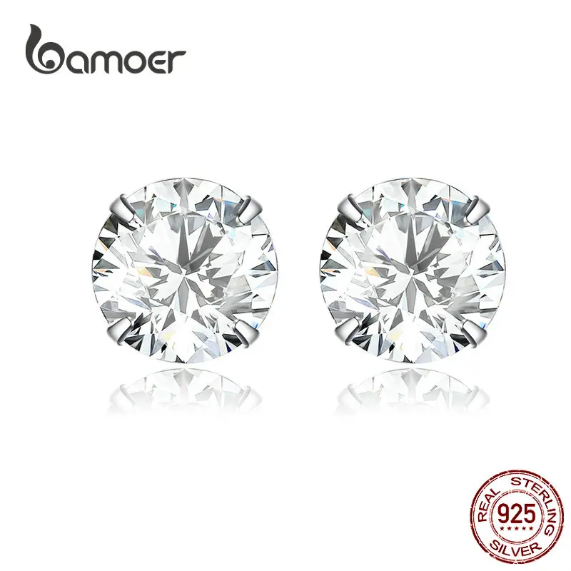

Bamoer Real 925 Sterling Silver Crystal Cubic Zirconia Stud Earring for Women Wedding Engagement Gifts Red Ear Stud Fine Jewelry