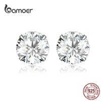 bamoer real 925 sterling silver crystal cubic zirconia stud earring for women wedding engagement gifts red ear stud fine jewelry