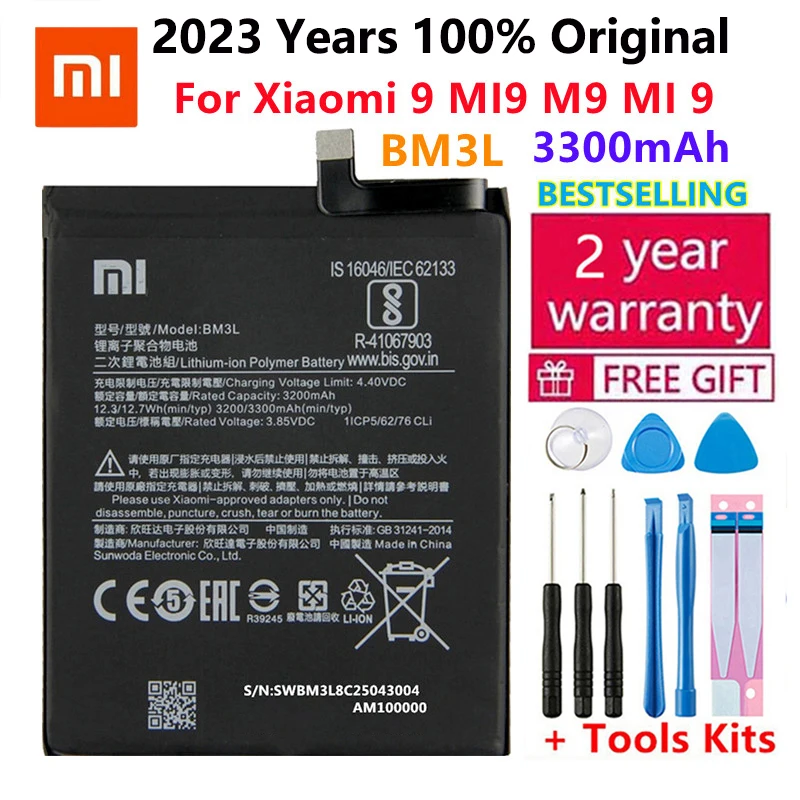 2023 Year 100% Original Replacement Battery 3300mAh For Xiaomi 9 MI9 M9 MI 9 BM3L Genuine Phone Battery batteries Free Tools