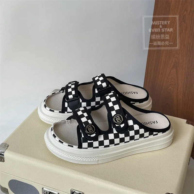 2023 summer women's slippers black and white fashion style daily outing women's shoes, women's shoes sandals