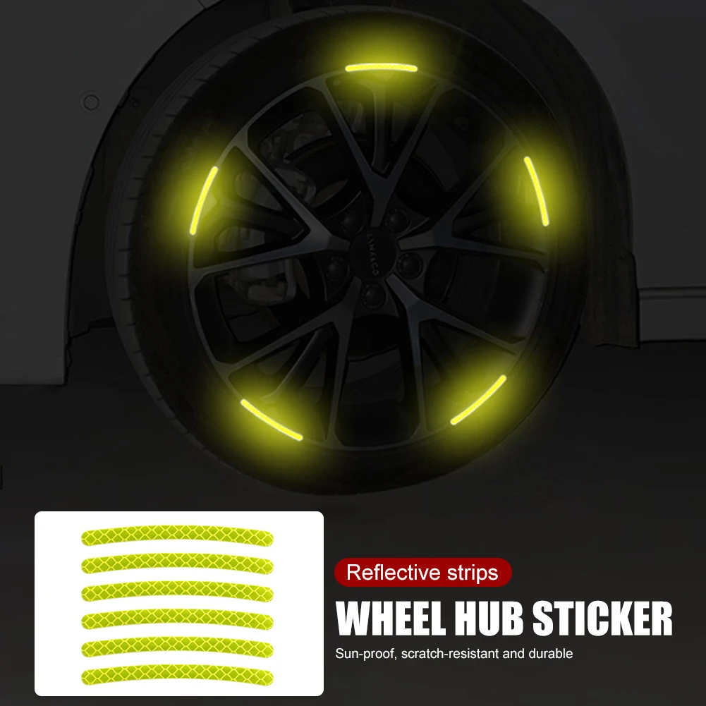 

20Pcs Car Wheel Rim Sticker Universal Reflective Car Wheel Hub Sticker Strips Warning Tape for Cars Motorcycles Bicycles