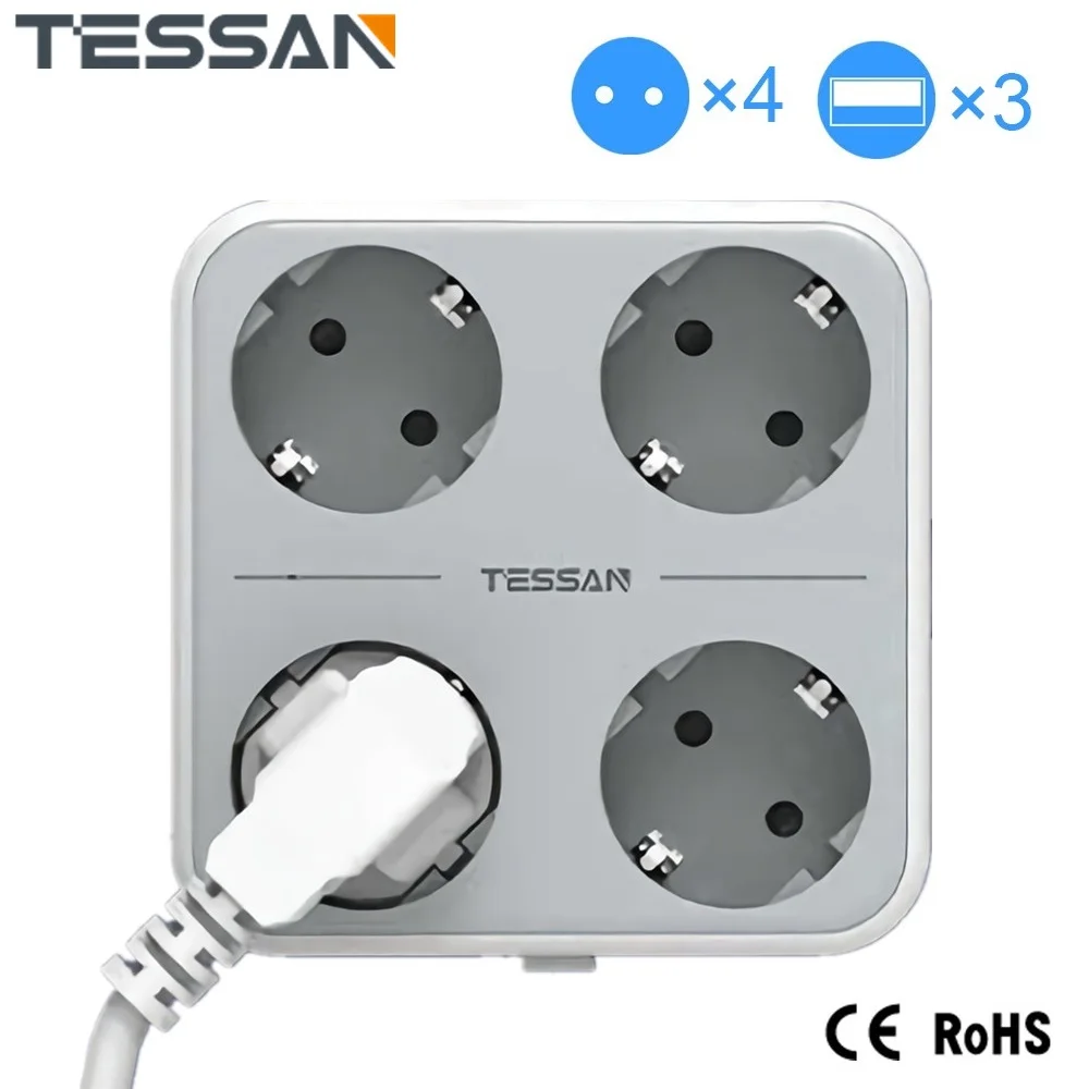 

Сетевая розетка TESSAN с 3 USB-портами и 4 евророзетками