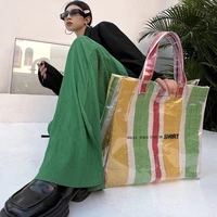 jelly bag women handbags candy color striped tote designer shoulder bags pvc woven bags for women 2022 fashion shopper purses