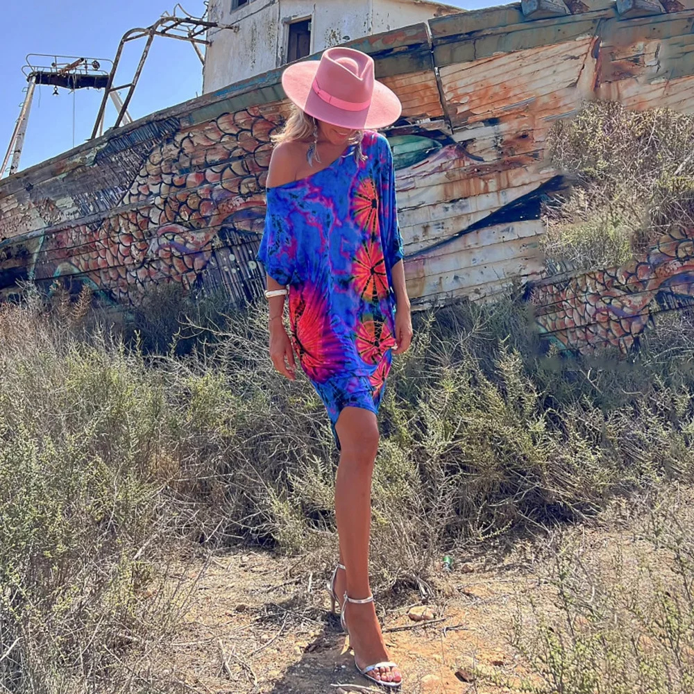 

Elegant Sexy Ladies Dress Streetwear New Party Dress Half Sleeve Women Summer Holiday Fashion Hollow Loungewear Dress Printing