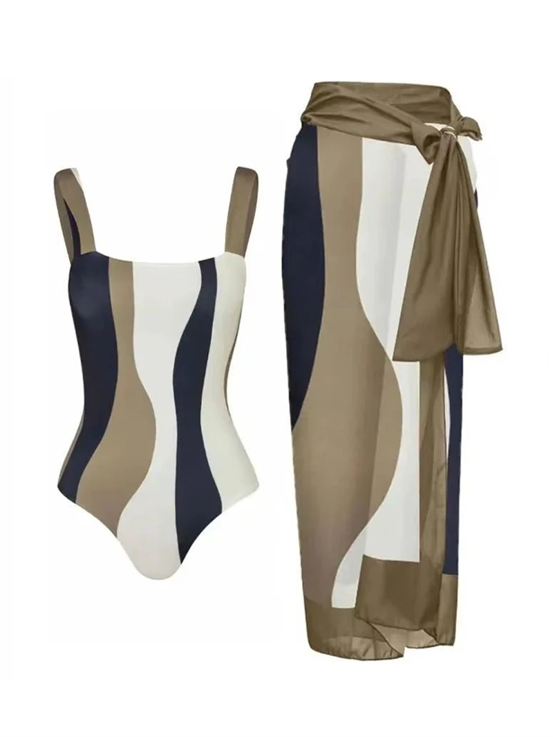 

Women Swimwear Retro Swimsuit One Piece Ombre Print Holiday Beachwear Cover Up Designer Bathing Suit Summer Surf Wear