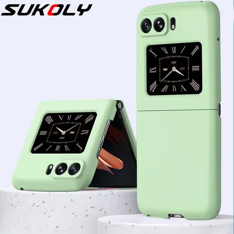 

Case For Motorola Moto RAZR 2022 Shockproof Folding Clock Colorful PC Cover For Motorola Razr 2022 Ultra Thin Pure Color Fundas
