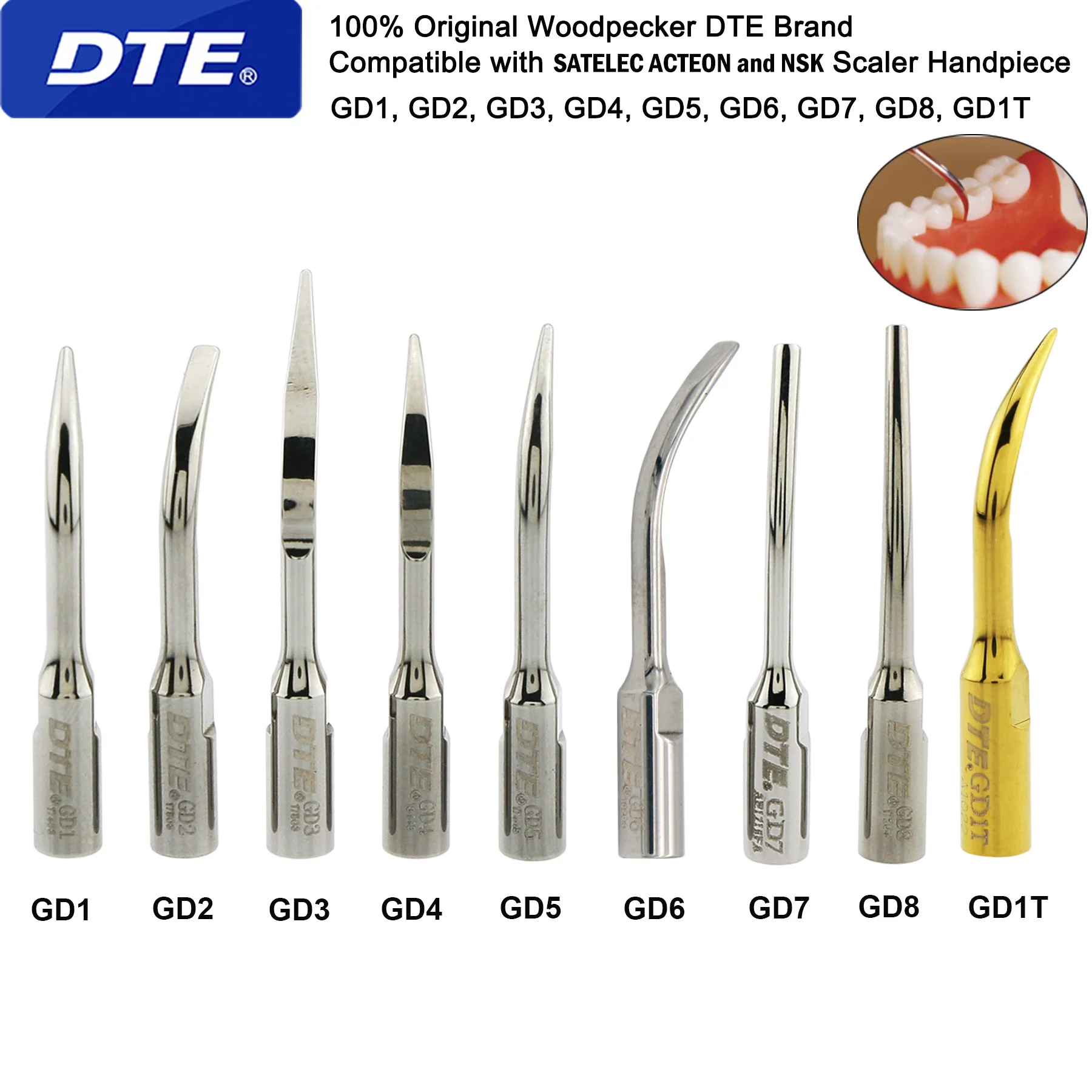 

Woodpecker DTE Dental Ultrasonic Scaler Scaling Endo Tips Satalec GD-Series Fit NSK SATELEC Ultrasonic Perio Scaler Handpiece
