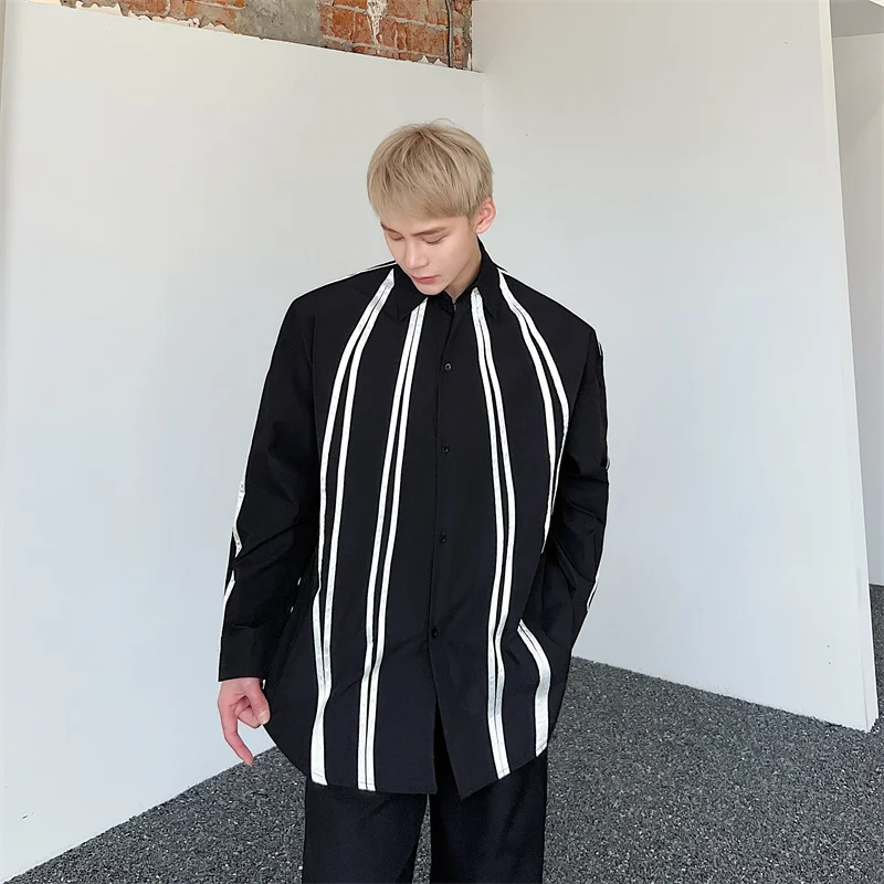 

2023 Male Shirt Patchwork Long Sleeved Tops Men Korean Comfortable Blouses Casual Loose Classic Single Breasted Clothing Y15