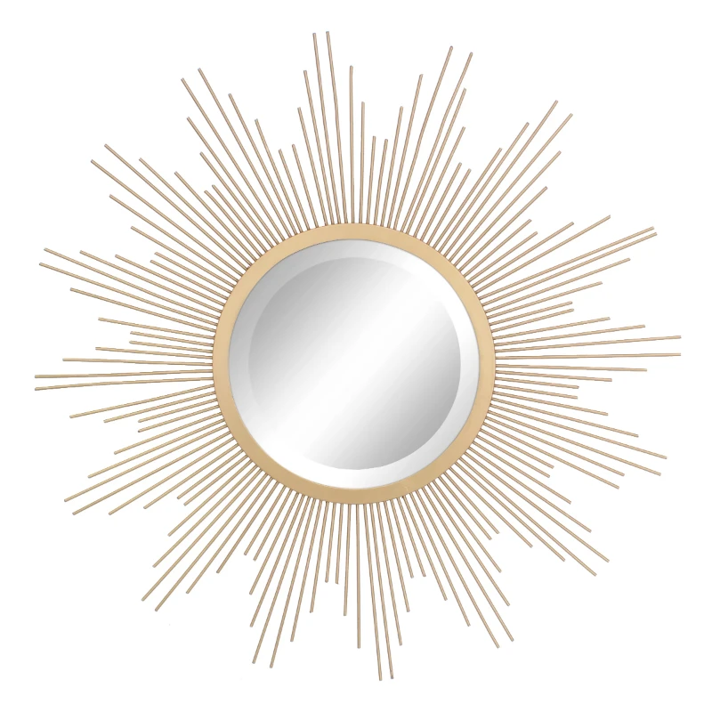 

24 in. Round Decorative Antique Metal Starburst Wall Mounted Mirror, Gold