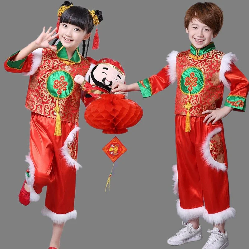 

Традиционная китайская Новогодняя одежда для детей, старинные костюмы для девочек, традиционный китайский народный танцевальный костюм для мальчиков, традиционный костюм Тан