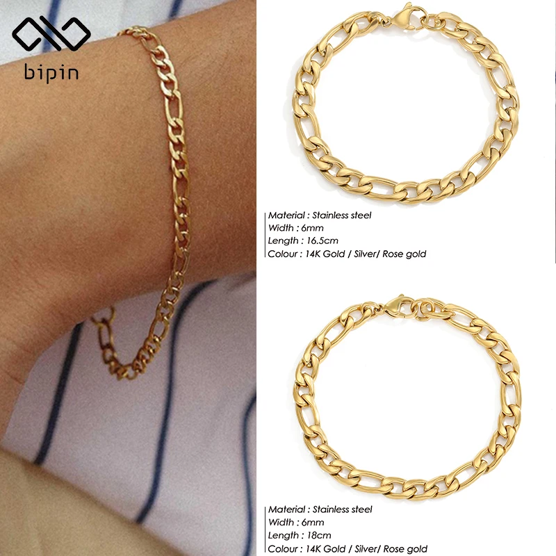 Модный браслет Bipin Fic из нержавеющей стали золотой с подвесками для женщин и