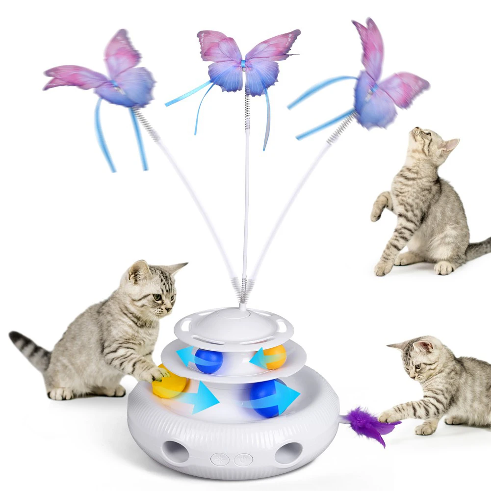 

Track Automatic Kitten Toy Teaser Toy Ambush For Butterfly Cat Feather Toys 3-in-1 Indoor Moving Ball Cat Interactive Fluttering