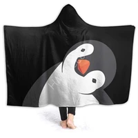 cute penguin hooded blanket throw luxury flannel fleece plush throw blanket soft warm fluffy wearable blanket for couch bed sofa