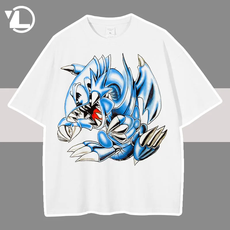

Hip Hop Harajuku T-Shirt Men Streetwear Blue Dinosaur Printed T Shirt Cotton Casual Tshirt 2023 Summer Short Sleeve Tops Tees
