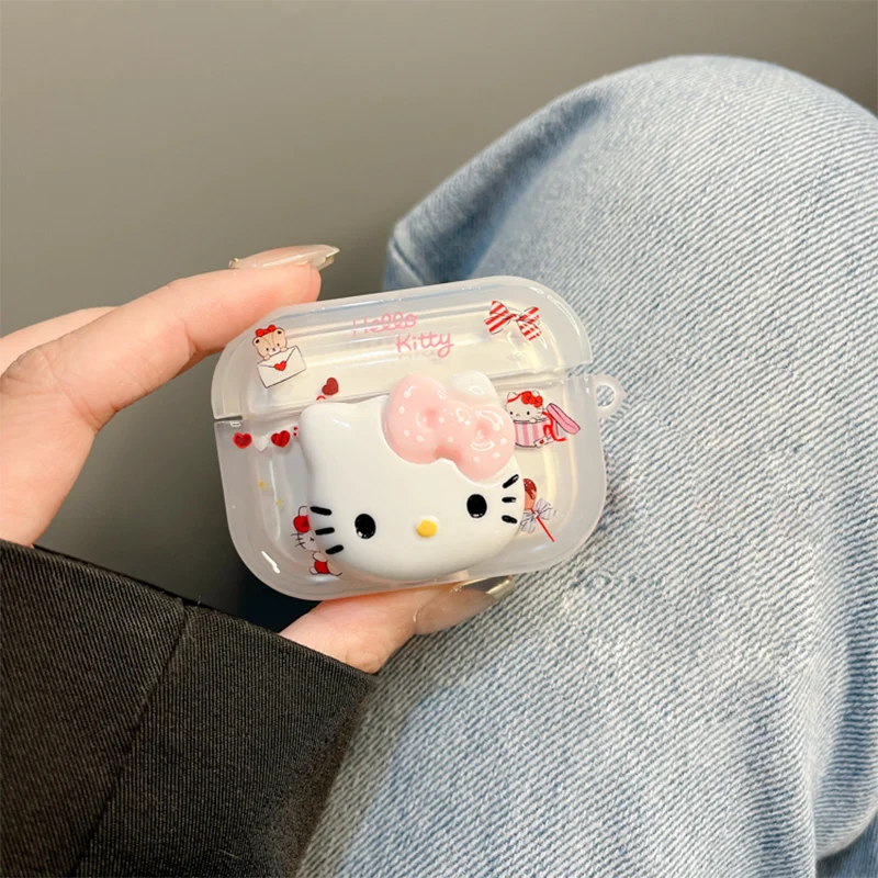 Чехол Hello Kitty для AirPods4 прозрачный милый чехол с бантом творческой личности