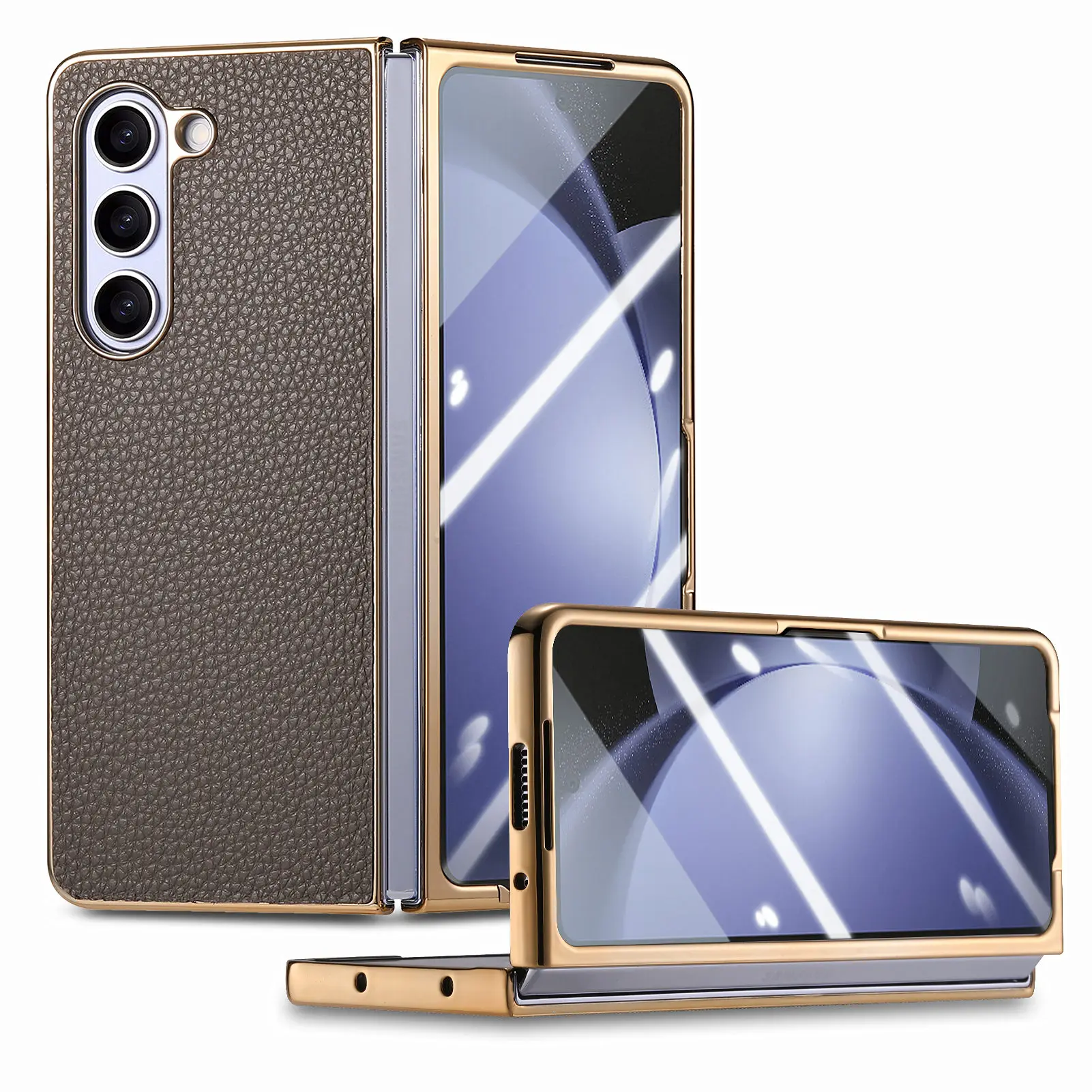 

Electroplating Clemence Leather Phone Case for Samsung Galaxy Z Fold 5 Fold5 5G Shockproof Hard Shell Protective Cover