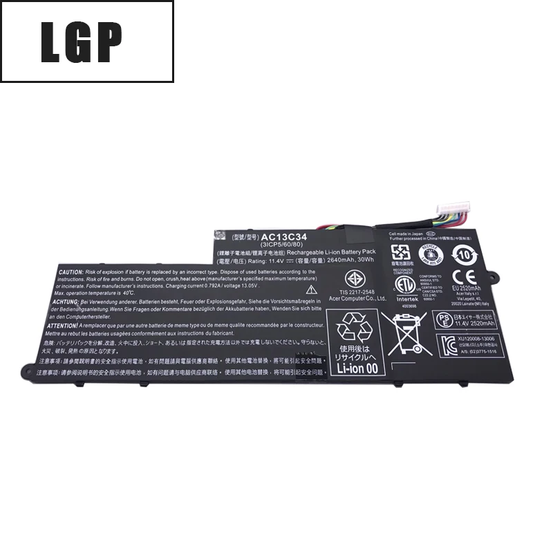 LGP Новый аккумулятор для ноутбука AC13C34 для Acer Aspire V5-122P V5-132 E3-111 E3-112 MS237 KT.00303.005 11,4 V 2640mAh 30WH