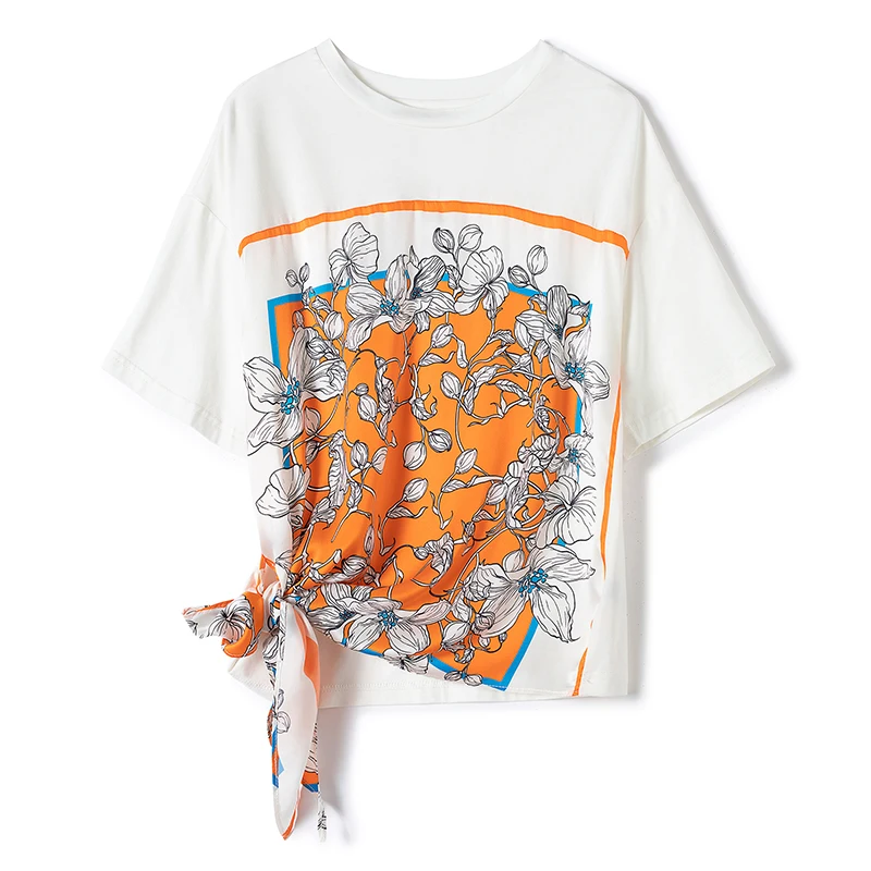 

Футболка женская с круглым вырезом, модный топ с коротким рукавом, Повседневная Свободная рубашка с принтом, на лето