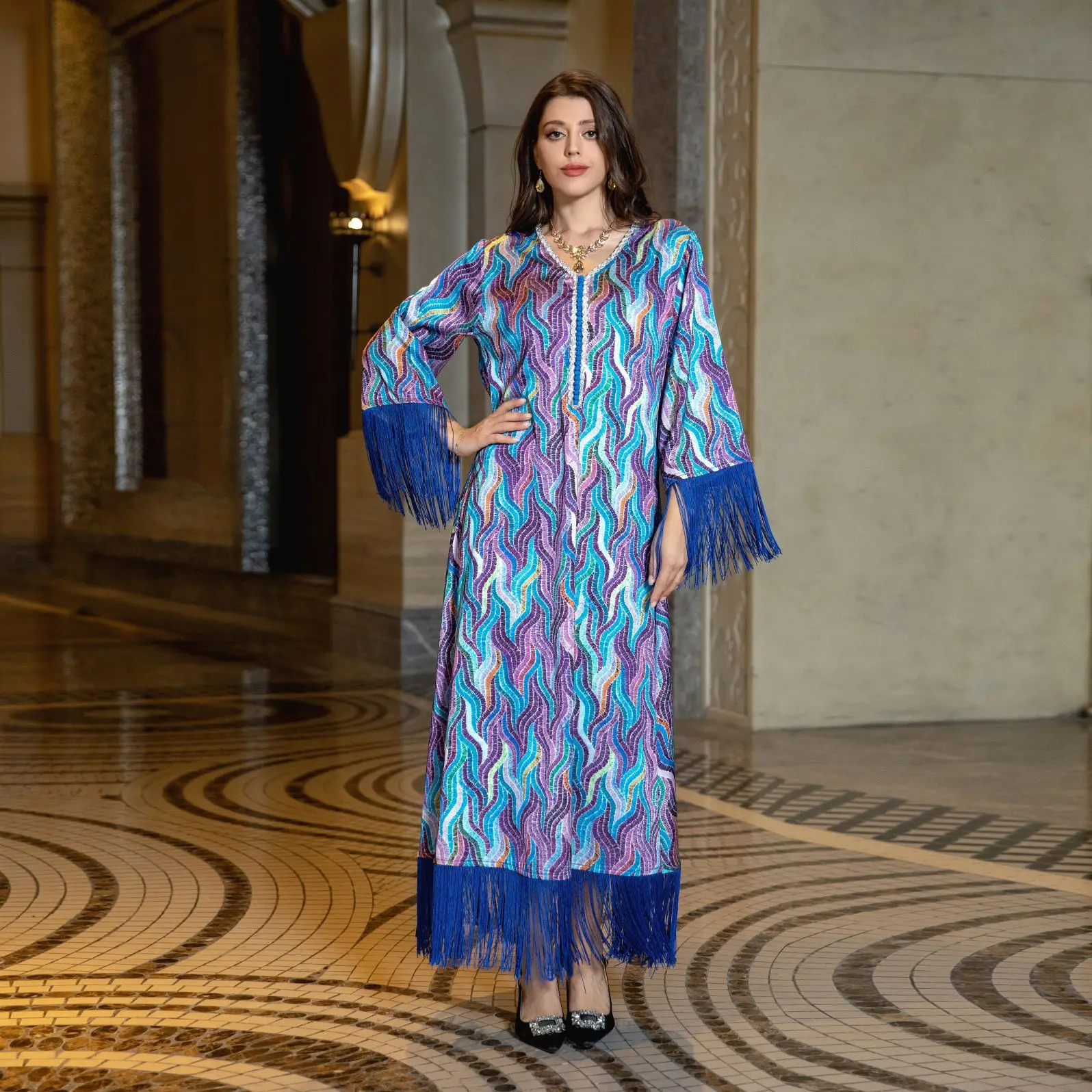 

Muslim Abaya Dubai Jalabiya for Women Printed Arabic Turkish Dresses Arab Saudi Moroccan Kaftan Robe Modest Islamic Clothing