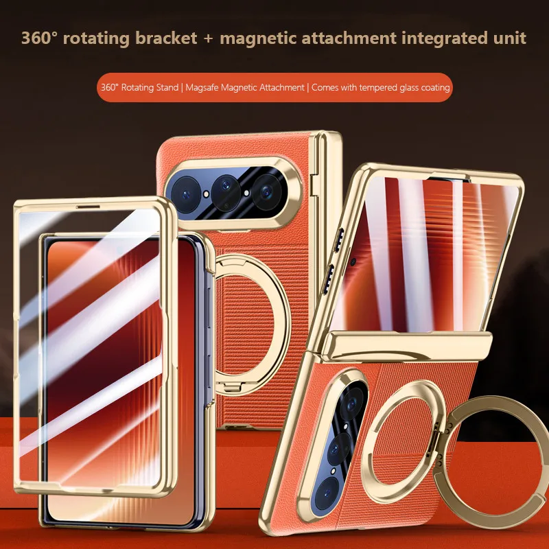 Фото Тонкий кожаный чехол для Huawei Pura X Max Purax Max 5G с металлическим вращающимся магнитным кронштейном и магнитной крышкой на центральной оси №3