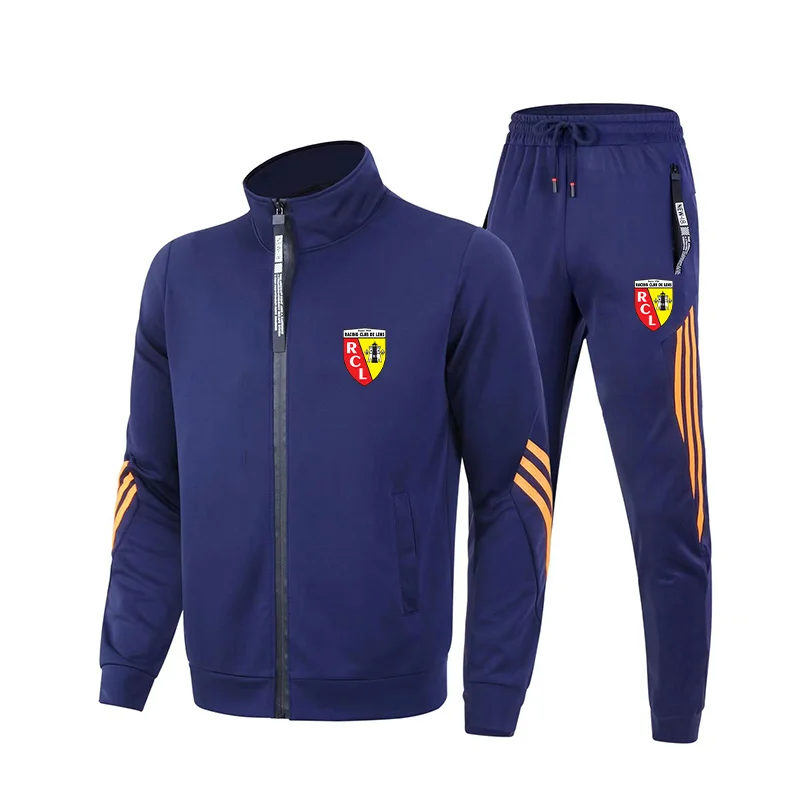 Mens Euro Club Rc Lens Hoodie Spring Autumn Cardigan Tops Zipper Jacket Clothing Casual Stand Collarr Sweatshirt+Jogging Pants